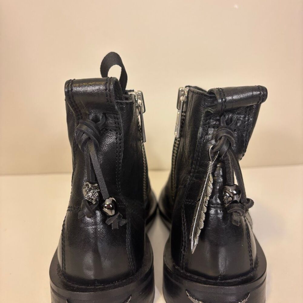 Zadig & Voltaire Black Leather Lace Up Combat Boots Size 37 = 7 - Picture 5 of 12